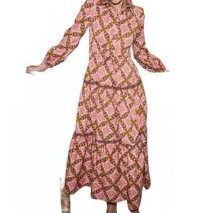 NEW BROOKS AVENUE banyan long sleeve midi dress in farmhouse pink
